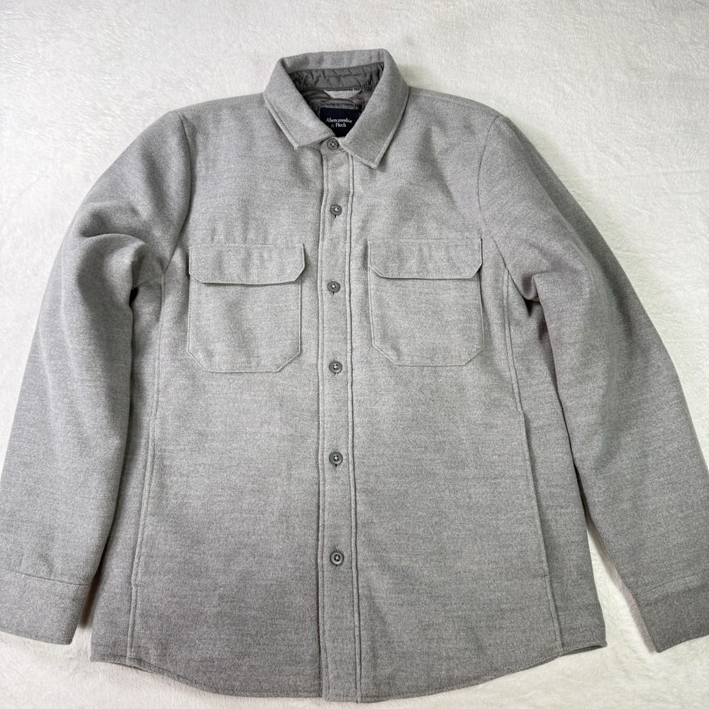 Abercrombie & Fitch Mens Grey Quilted Lined Wool Blend Shirt Jacket Size Large
